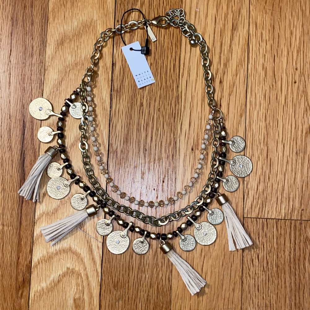 White House Black Market Gold and Cream Necklace